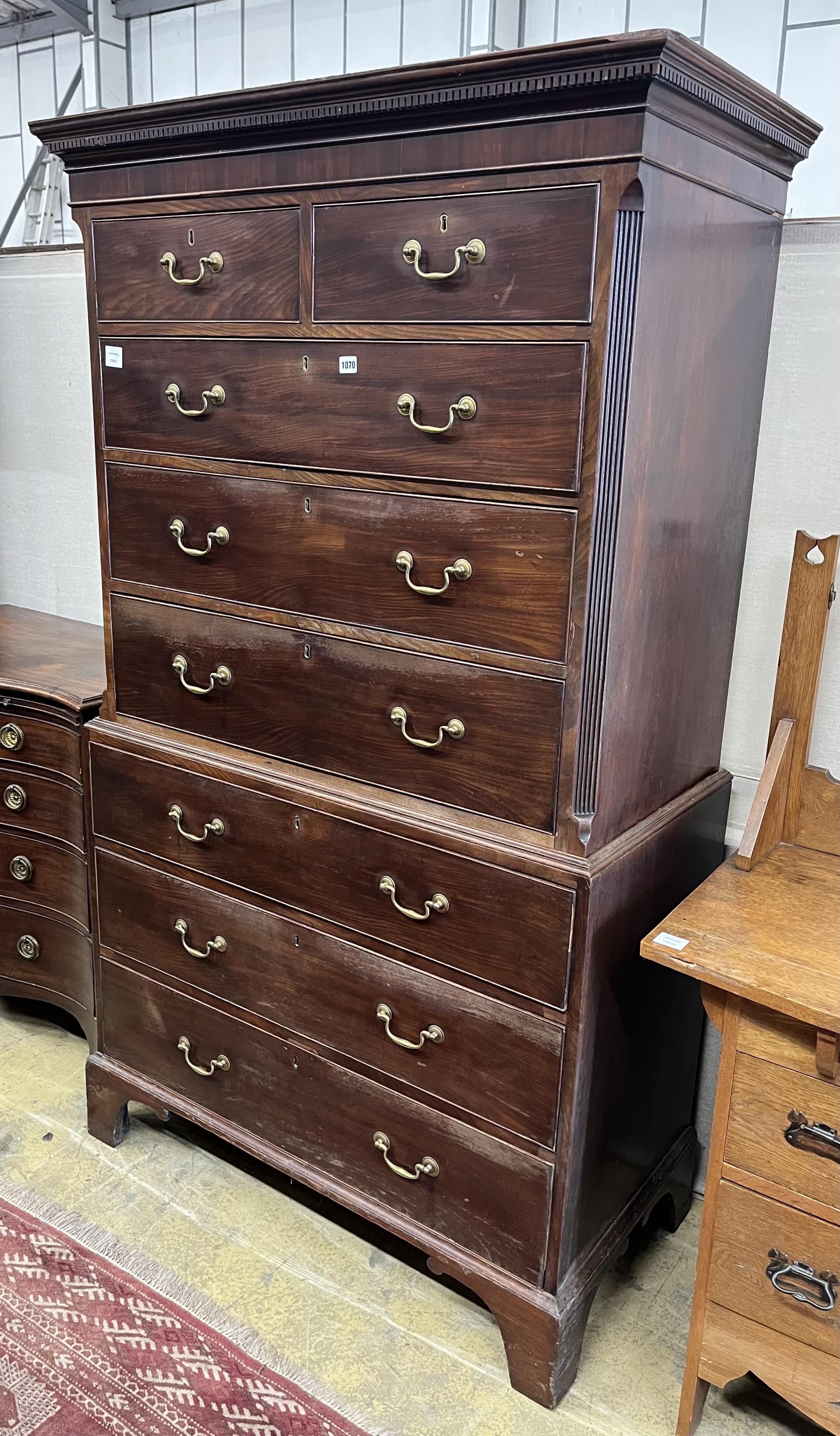 A George III mahogany chest on chest, width 107cm, depth 56cm, height 190cm